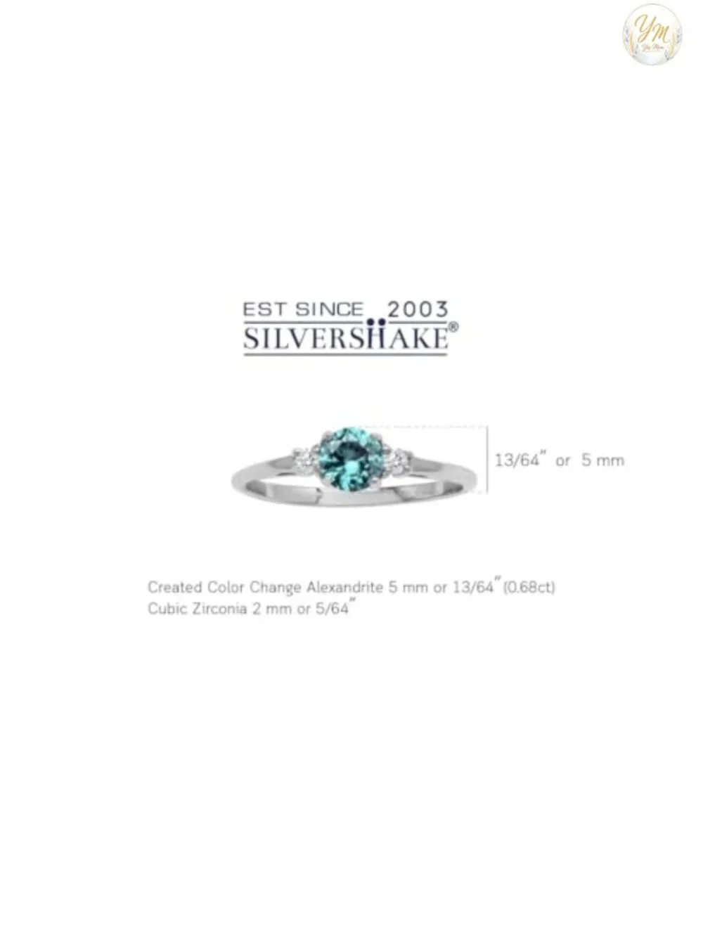 S925 Sterling Silver Round Alexandrite Promise Ring White Gold Plated